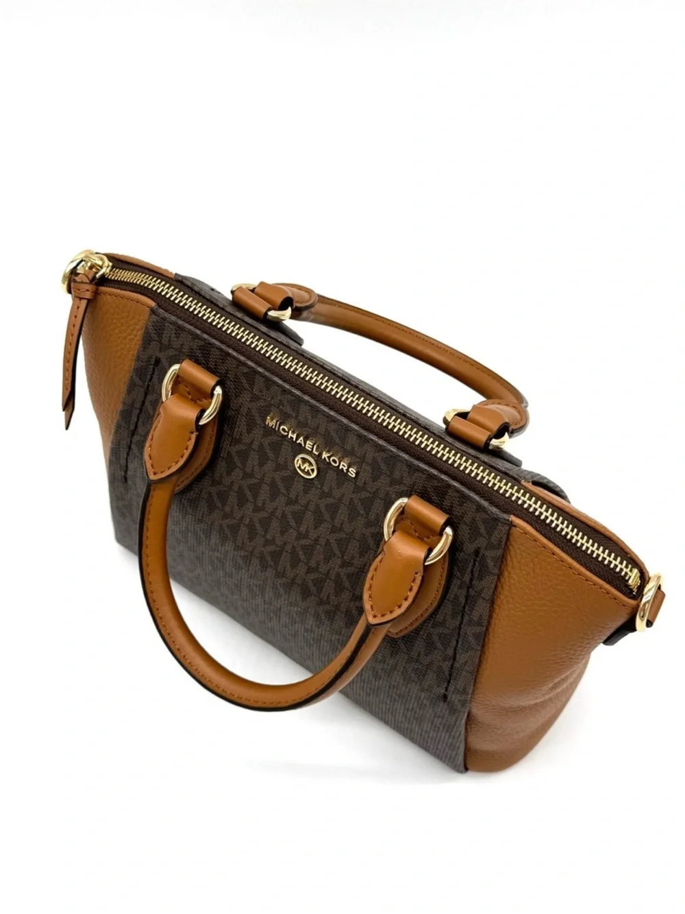 Michael Kors Sienna Medium Logo and Leather Messenger Bag Brown/Acorn